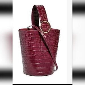 Parisa Wang Burgundy Croc Embossed Addicted Calfskin Crossbody Bucket Bag